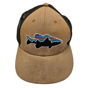 Patagonia Fitz Roy Trout Anvil Patch Snap Back Mesh Trucker Hat Tan